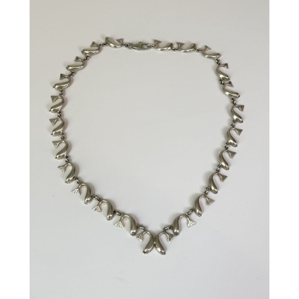 Vintage Sterling Silver 925 Dolphin Link Necklace 17.5" 42.3g